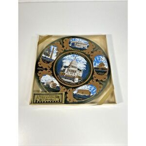 Plate in Box Washington DC Souvenir Plate Clear Glass Gold Trim USA Collector
